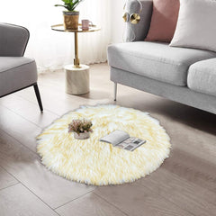 Round Shape Furry Rug (60CM) - Yellow White