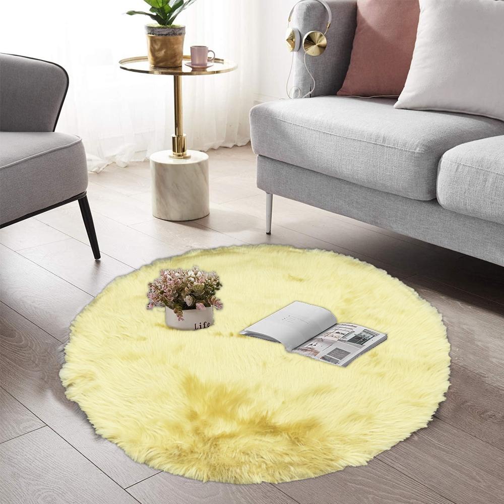 Round Shape Furry Rug (90CM)- Yellow