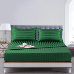 Cotton Sateen Stripe Fitted Sheet 3 Pcs - Green