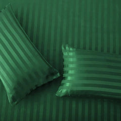 Cotton Sateen Stripe Fitted Sheet 3 Pcs - Green