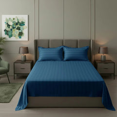Cotton Sateen Stripe Bed Sheet 3 Pcs - Blue