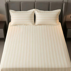 Cotton Sateen Stripe Bed Sheet 3 Pcs - Off-White