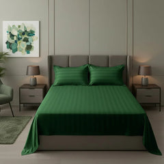 Cotton Sateen Stripe Bed Sheet 3 Pcs - Green