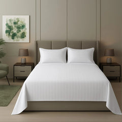 Cotton Sateen Stripe Bed Sheet 3 Pcs - White