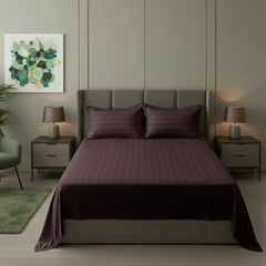 Cotton Sateen Stripe Bed Sheet 3 Pcs - Brown