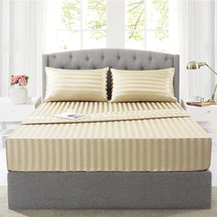 Cotton Sateen Stripe Fitted Sheet 3 Pcs - Off-White
