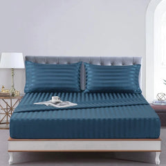 Cotton Sateen Stripe Fitted Sheet 3 Pcs - Blue
