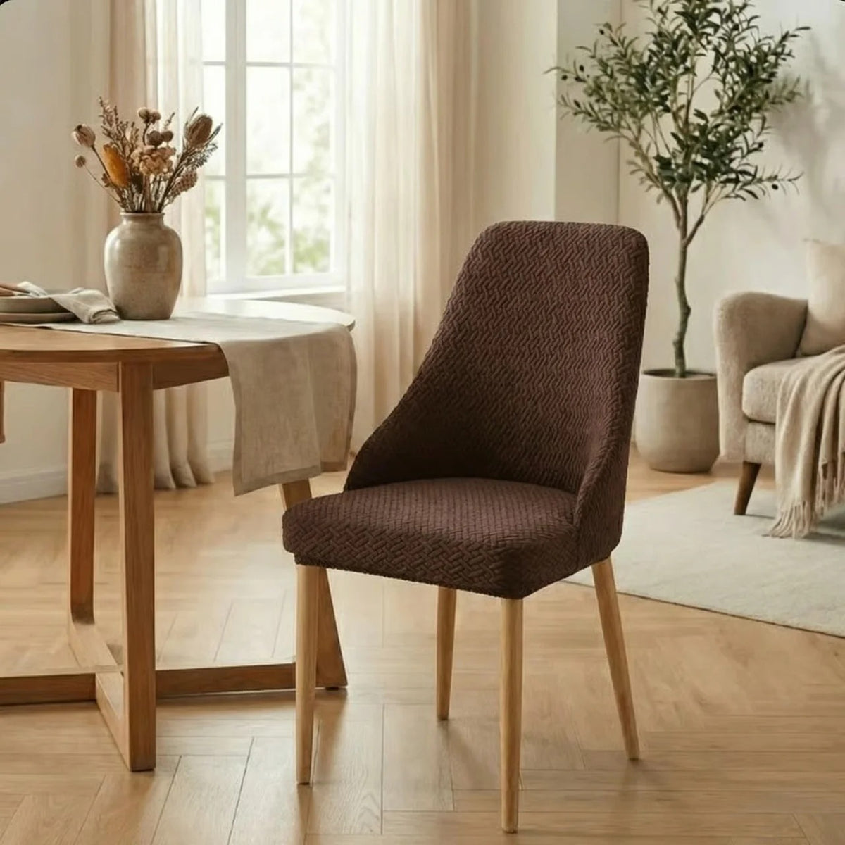 Stripe Jacquard Turkish Chair Cover - Brown