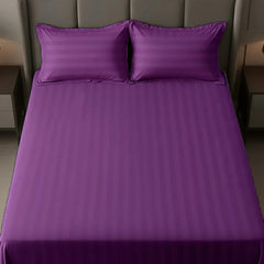 Cotton Sateen Stripe Bed Sheet 3 Pcs - Purple