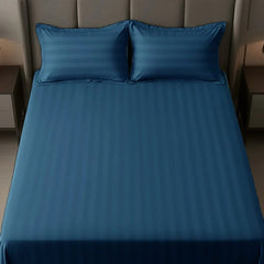Cotton Sateen Stripe Bed Sheet 3 Pcs - Blue
