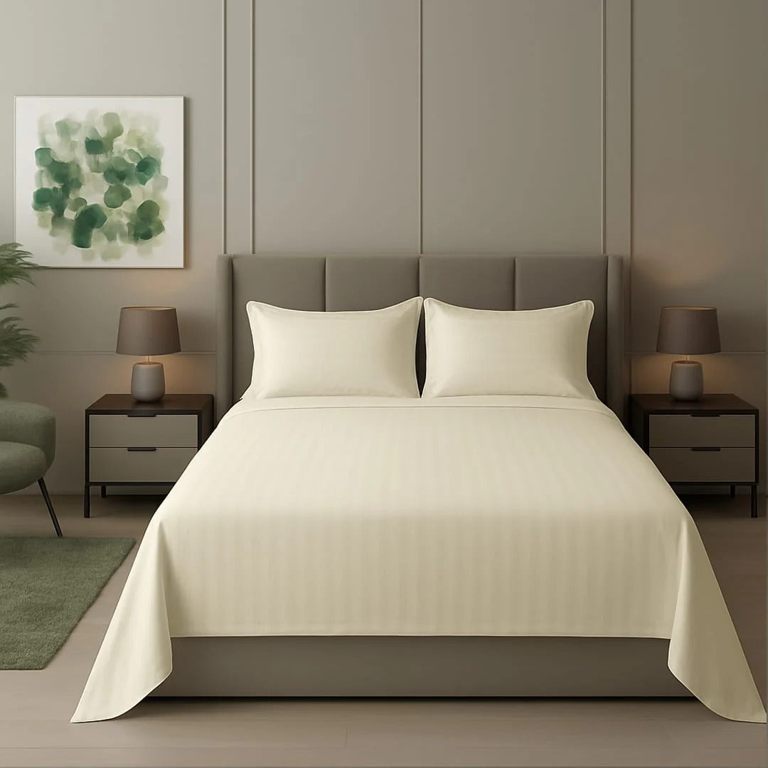 Cotton Sateen Stripe Bed Sheet 3 Pcs - Off-White