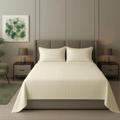Cotton Sateen Stripe Bed Sheet 3 Pcs - Off-White