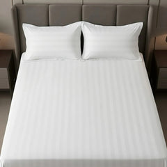 Cotton Sateen Stripe Bed Sheet 3 Pcs - White