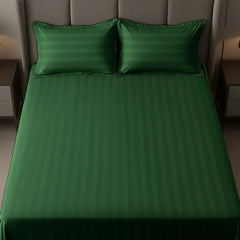 Cotton Sateen Stripe Bed Sheet 3 Pcs - Green