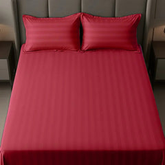 Cotton Sateen Stripe Bed Sheet 3 Pcs - Red
