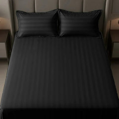 Cotton Sateen Stripe Bed Sheet 3 Pcs - Black