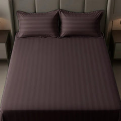 Cotton Sateen Stripe Bed Sheet 3 Pcs - Brown