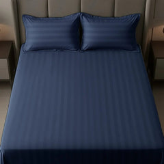 Cotton Sateen Stripe Bed Sheet 3 Pcs - Navy Blue