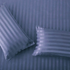 Cotton Sateen Stripe Fitted Sheet 3 Pcs - Navy Blue