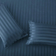 Cotton Sateen Stripe Fitted Sheet 3 Pcs - Blue