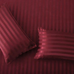 Cotton Sateen Stripe Fitted Sheet 3 Pcs - Red