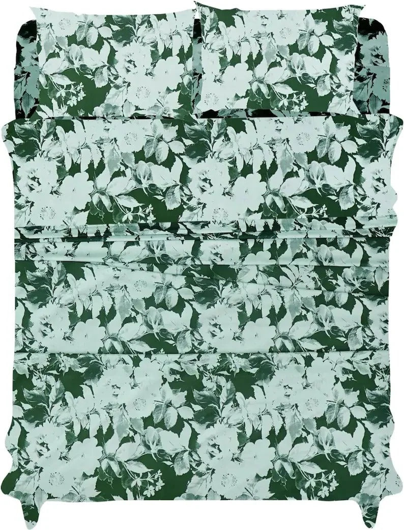 Hunter Green Leaves Bed Sheet Set