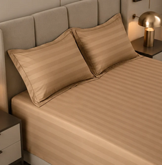 Cotton Sateen Stripe Bed Sheet 3 Pcs - Camel