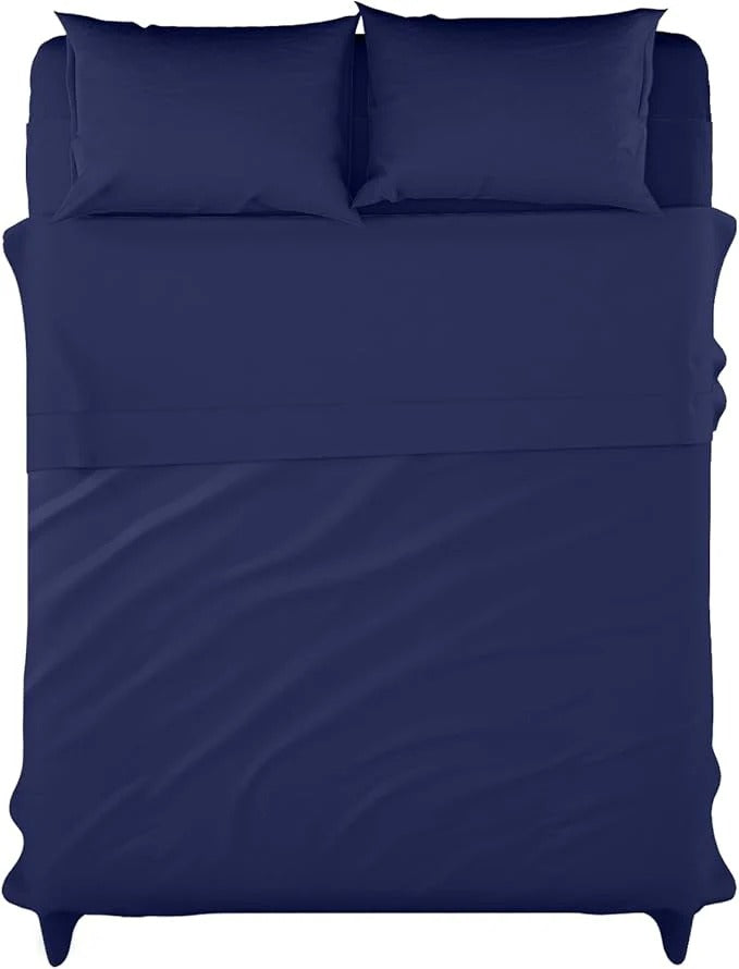Navy Blue Dyed Solid Bed Sheet Set