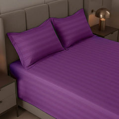 Cotton Sateen Stripe Bed Sheet 3 Pcs - Purple