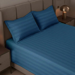 Cotton Sateen Stripe Bed Sheet 3 Pcs - Blue
