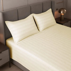 Cotton Sateen Stripe Bed Sheet 3 Pcs - Off-White