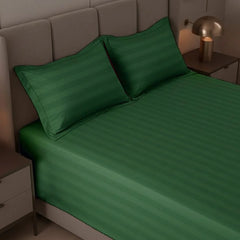 Cotton Sateen Stripe Bed Sheet 3 Pcs - Green
