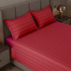 Cotton Sateen Stripe Bed Sheet 3 Pcs - Red