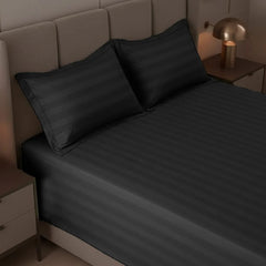 Cotton Sateen Stripe Bed Sheet 3 Pcs - Black