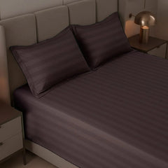 Cotton Sateen Stripe Bed Sheet 3 Pcs - Brown
