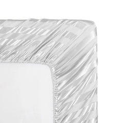 Cotton Sateen Stripe Fitted Sheet 3 Pcs - White