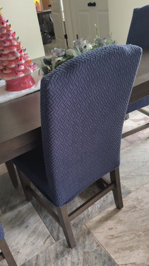 Stripe Jacquard Chair Cover - Navy Blue