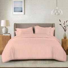 Cotton Satin Stripe Bed Sheet Set - 6 Pcs Set ( Pink )