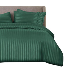 Cotton Satin Stripe Bed Sheet Set - 6 Pcs Set ( Emerald Green )