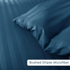 Cotton Satin Stripe Bed Sheet Set - 6 Pcs Set ( Navy Blue )