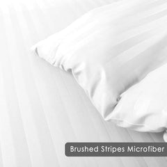Cotton Satin Stripe Bed Sheet Set - 6 Pcs Set ( White )