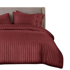 Cotton Satin Stripe Bed Sheet Set - 6 Pcs Set ( Maroon )