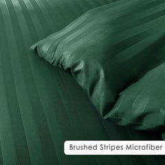 Cotton Satin Stripe Bed Sheet Set - 6 Pcs Set ( Emerald Green )