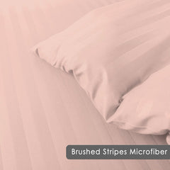 Cotton Satin Stripe Bed Sheet Set - 6 Pcs Set ( Pink )