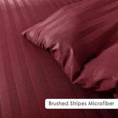 Cotton Satin Stripe Bed Sheet Set - 6 Pcs Set ( Maroon )