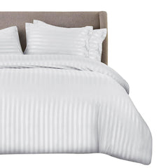 Cotton Satin Stripe Bed Sheet Set - 6 Pcs Set ( White )