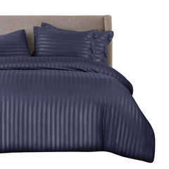 Cotton Satin Stripe Bed Sheet Set - 6 Pcs Set ( Purple )