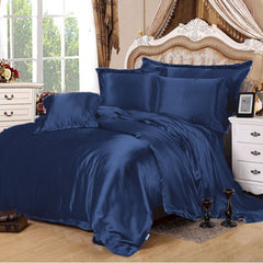 4 Pcs Satin Duvet Bed Set - Blue