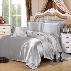 4 Pcs Satin Duvet Bed Set - Silver