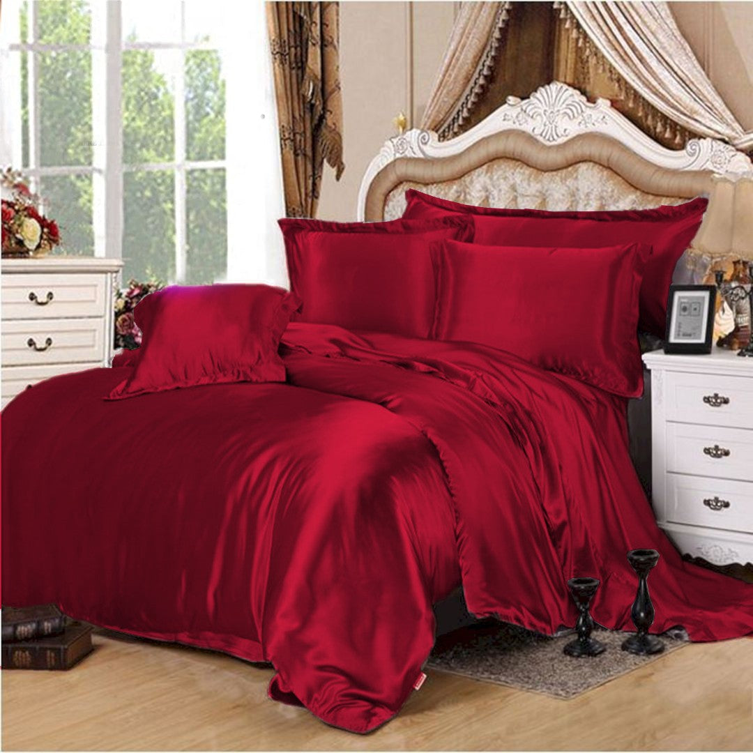 4 Pcs Satin Duvet Bed Set - Red